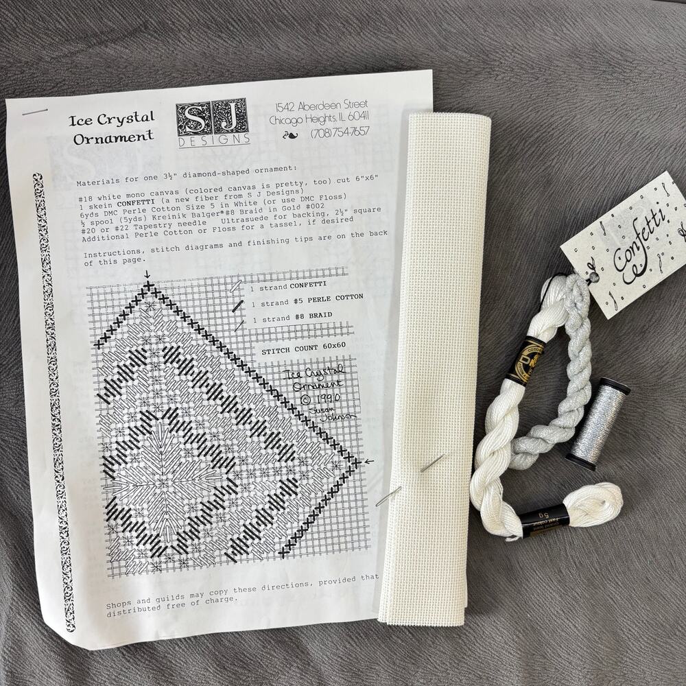 Ice Crystal Ornament Counted Cross Stitch Kit SJ Designs 3 1/2" Diamond Shape